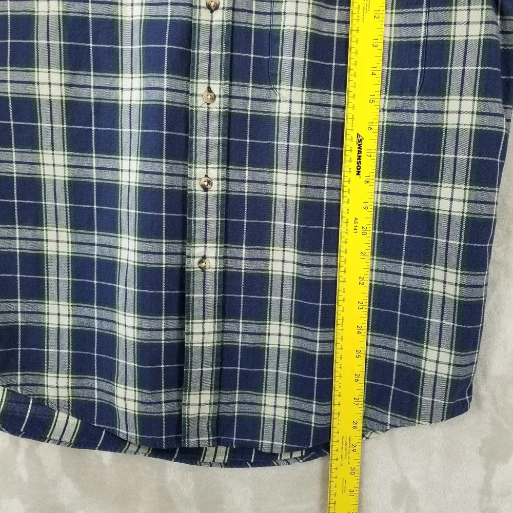 Cabelas Shirt Men L Blue Plaid 100% Heavyweight Cotton‎ Outdoor Cabin Workwear